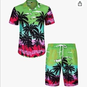 Hawaiian Shirts Casual Button Down Short Sleeve Shirts Set Printed Shorts Beach